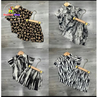  combo 2 bộ sơ mi lụa cho bé trai và bé gái kiểu tay ngắn quần đùi vải thoáng  mát size 6kg đến 30kg 