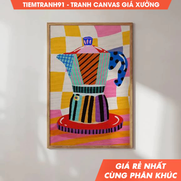 Tranh treo tường, Moka Pot Illustration, Colorful, Colorful Pattern Illustration, Printable Art, tặn