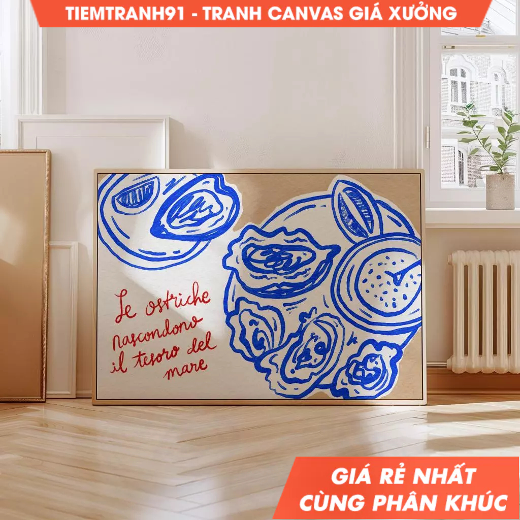 Tranh treo tường, Oysters, Hand Drawn French Poster, Colorful, Le ostriche Wall Art, Sea Poster, tặn