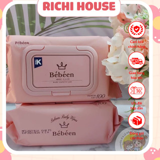 [MẪU MỚI] Thùng 10 Gói  Khăn Giấy Ướt Bebeen Hồng 100 Tờ 4 Lớp - Không Mùi Không Hóa Chất An Toàn Cho Trẻ Em