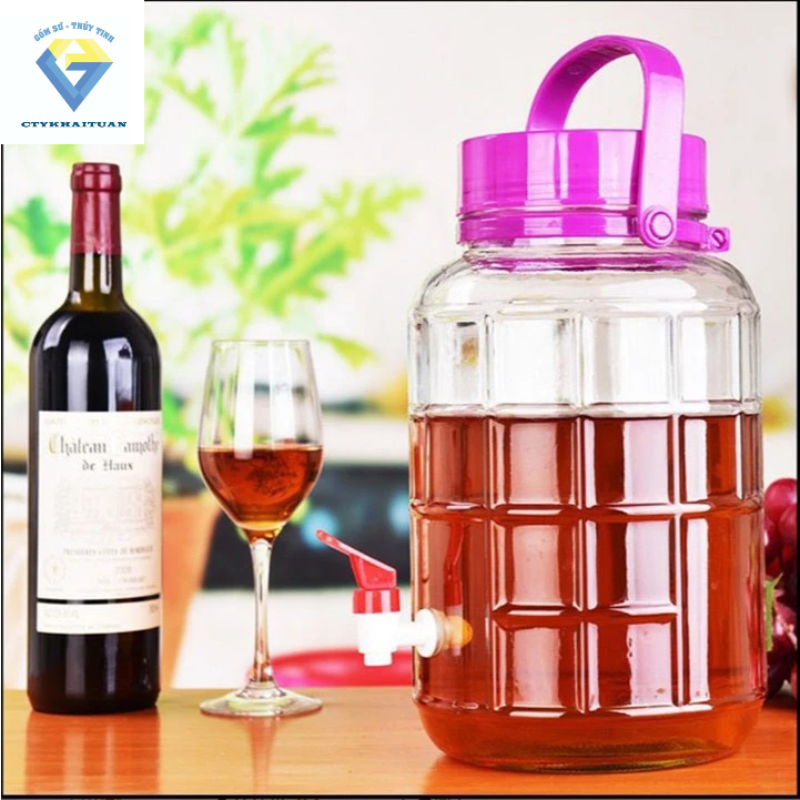 Bình thuỷ tinh có nắp 5L / Bình Ngâm Rượu Thủy Tinh 5 Lít Quai Xách - Có Van