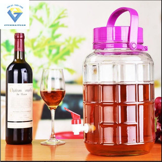Bình thuỷ tinh có nắp 5l / bình ngâm rượu thủy tinh 5 lít quai xách - có van