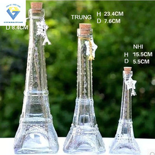 Bình thủy tinh THÁP EIFFEL NHÍ nút bần / chai hũ lọ thuỷ tinh 100ml