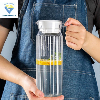 Bình thủy tinh miệng rót 1 lít - sọc / bình rót nước 1 lít