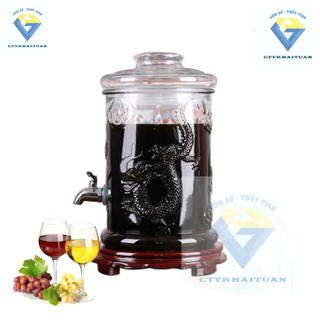 Bình 25 lít ngâm rượu thủy tinh dáng trụ hoa văn rồng có van và không van-dung tích thực đựng 19 lít