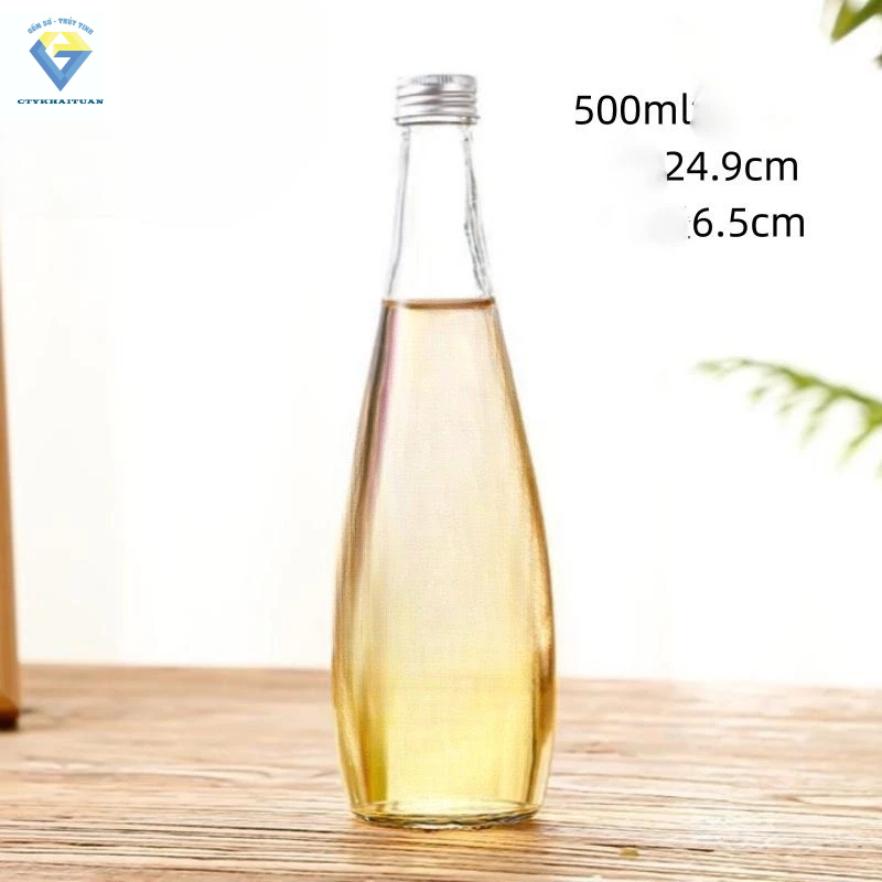 Chai nước khoáng 330ml và 500ml / chai thủy tinh dài bầu nắp bạc kiểu giọt nước / chai 500ml / chai 