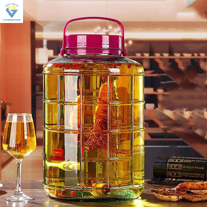 Bình thuỷ tinh có nắp 12L / Bình ngâm rượu thủy tinhh 12 lít quai xách - Không van