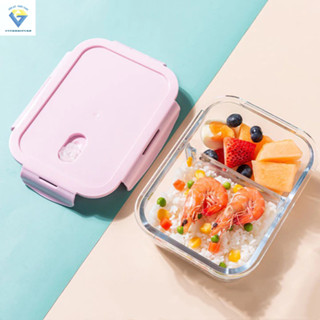 Hộp đựng cơm 2 ngăn chữ nhật - hộp thủy tinh 1 lít đựng thực phẩm BX1001-2GD - Hộp chịu nhiệt cao dùng được lò viba