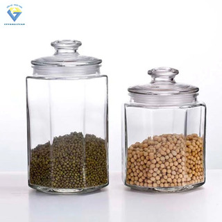 Hũ lục giác 900ml / Lọ thủy tinh đựng gia vị lục giác nắp thủy tinh 900ml