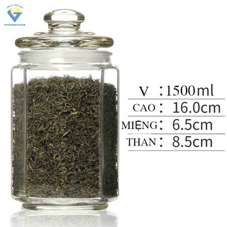 Lọ thủy tinh đựng gia vị lục giác nắp thủy tinh 550ml