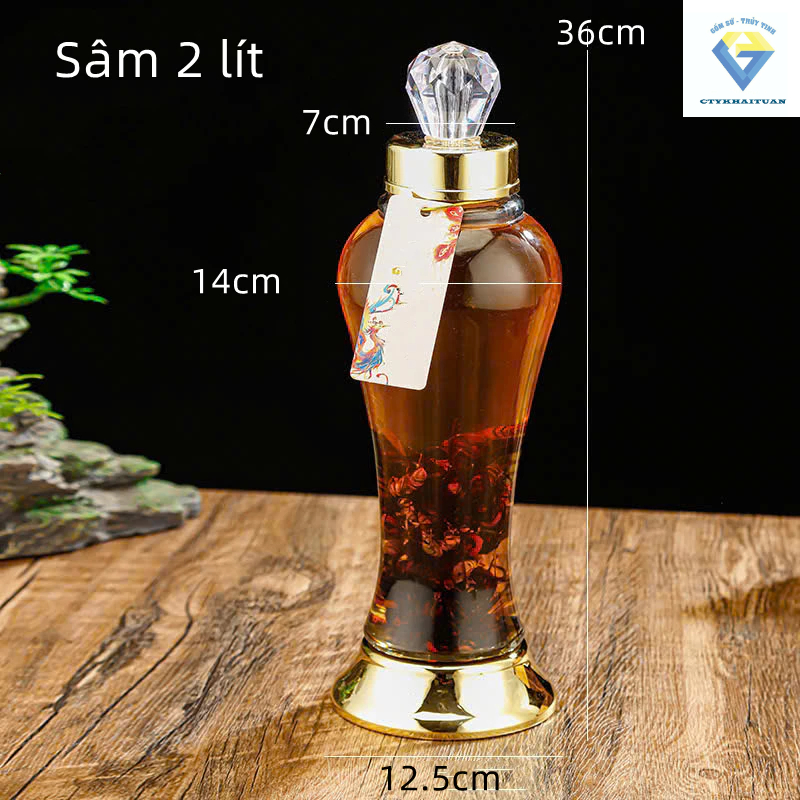 Bình ngâm sâm thủy tinh / bình thuỷ tinh 2 lít / Sâm 1 lít / bình sâm phú hoà loại 1 lít và 2 lít chân đế vàng