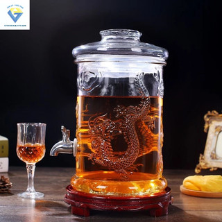 Bình thuỷ tinh có nắp 6L / Bình ngâm rượu thủy tinh MS6L có van dáng trụ hoa văn rồng