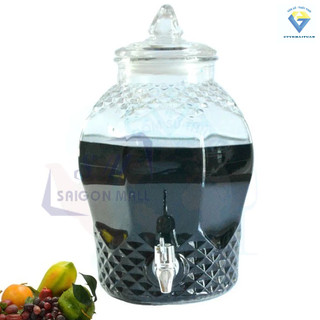 Bình thuỷ tinh có nắp 3L / Bình ngâm rượu thủy tinh kim cương 8833-3 Lít có van và không van