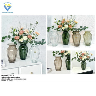 Bình bông cắm hoa cao 25cm dạng cổ lọ LHTX01 , lọ hoa thủy tinh dạng lớn nhiều màu