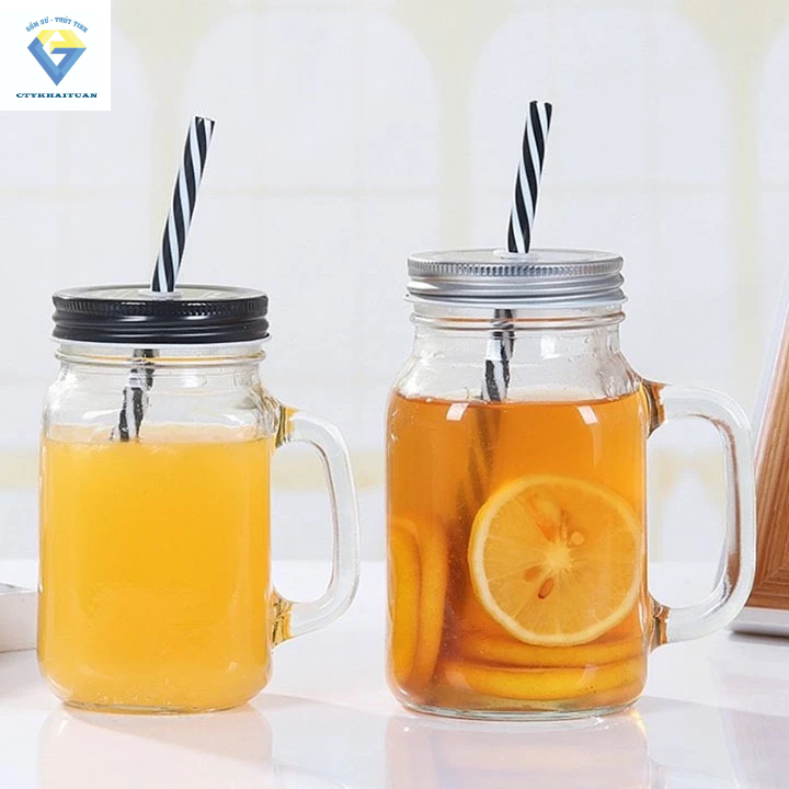 COMBO 2 ly thủy tinh uống trà sữa ly quai thủy tinh 450ml - Bộ 2 ly thủy tinh dễ thương