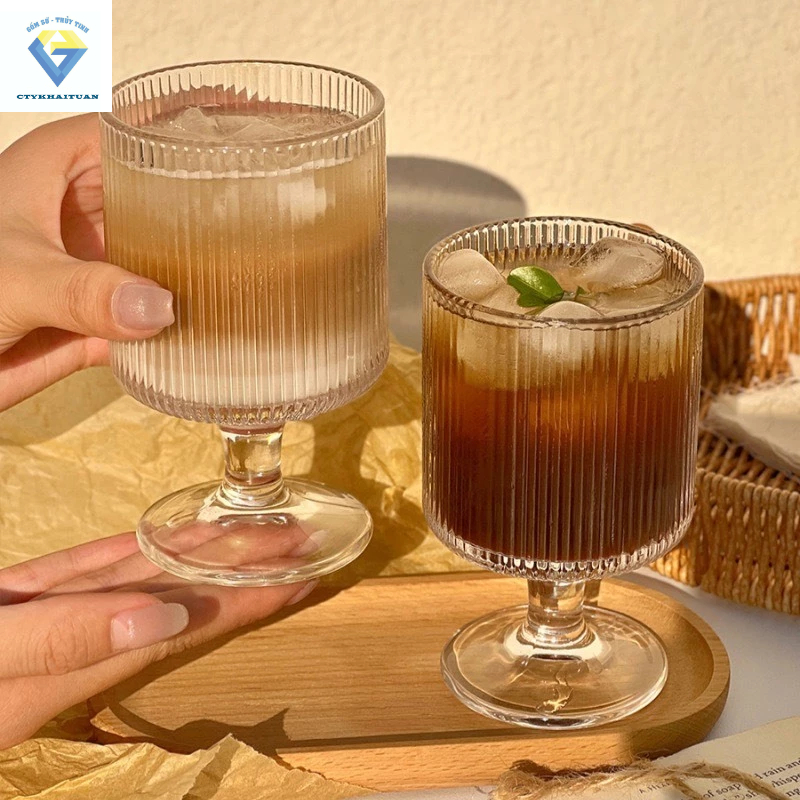 Hộp 6 ly thủy tinh uống vang 250ml , ly uống rượu , sinh tố có chân sọc 250ml , ly thủy tinh chân đế