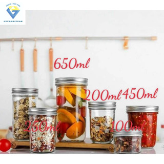 Hũ thủy tinh miệng lớn nhiều thể tích 650ml / 500ml / 450ml / 300ml / 250ml / 200ml / 100ml , hũ mứt đựng thực phẩm