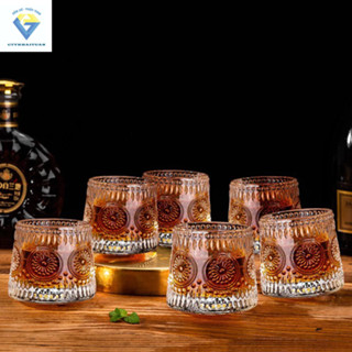 Bộ 6 ly thủy tinh DELI KB148C đáy xoay , ( 6 cốc thủy tinh MẶT TRỜI) 6 ly WHISKEY ( WHISKY ) cao cấp, ly uống rượu xoay