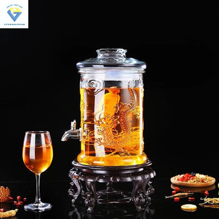 Bình thuỷ tinh có nắp 10L / ngâm rượu thủy tinh thể tích thực 8 lít dáng TRỤ RỒNG - Có van và không van