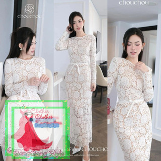 VÁY REN HOA VĂN CẮT LAZER TAY DÀI FORM BÚT CHÌ 280824