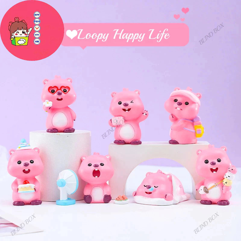 LOOPY HAPPY LIFE - Đồ chơi giải trí hộp mù blind box mô hình siêu sao hải ly hồng Loopy mini cute