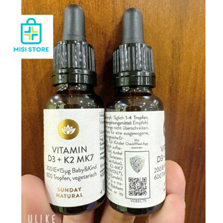 (date 2026) Vitamin D3 K2 Mk7 Sunday Natural 20ml, cho trẻ từ sơ sinh, Đức