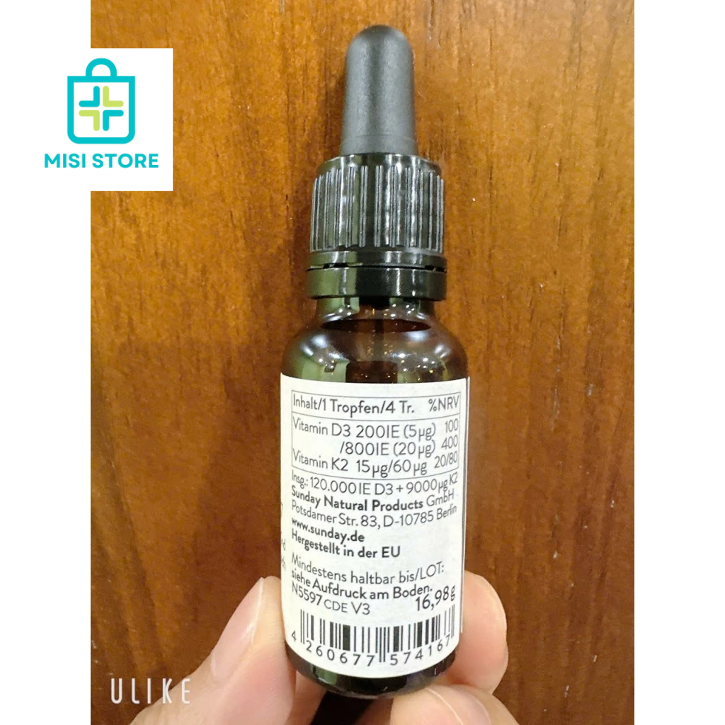 (date 2026) Vitamin D3 K2 Mk7 Sunday Natural 20ml, cho trẻ từ sơ sinh, Đức