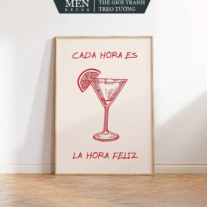 Tranh treo tường, Mexican Cocktail Print Happy Hour Poster Mexican Wall, nhận in theo yêu cầu, tặng 