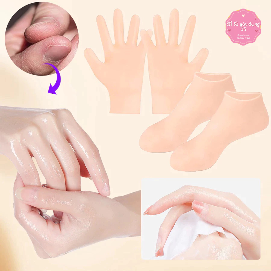 Tất Ủ Chân , Tay Silicon Ủ Kem Dưỡng Ẩm Chống Khô Da Nứt Nẻ Gót, Vớ Ủ Chân, Tay Giúp Bảo Vệ Da Dưỡng Trắng Mềm Da 88818