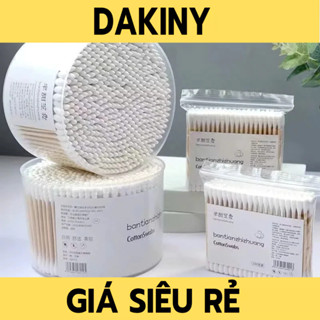 Hộp 500 que tăm bông ngoáy tai thân gỗ 2 đầu tròn xoắn thân thiện với môi trường DAKINY