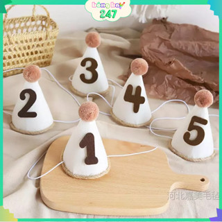  Mũ Dạ Trắng Số Tuổi Từ 0-9 Trang Trí Sinh Nhật Phong Cách Hàn Quốc 
