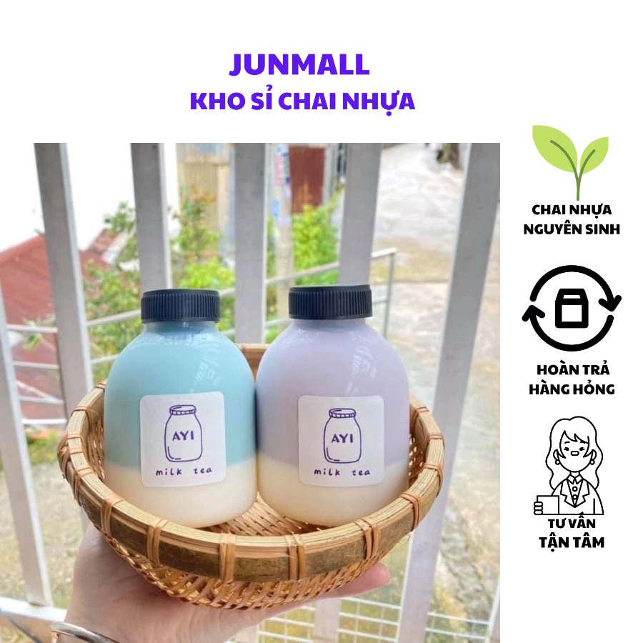 Combo 10 Chai nhựa bầu lùn cổ rộng 400ml kèm nắp và màng seal trống tràn