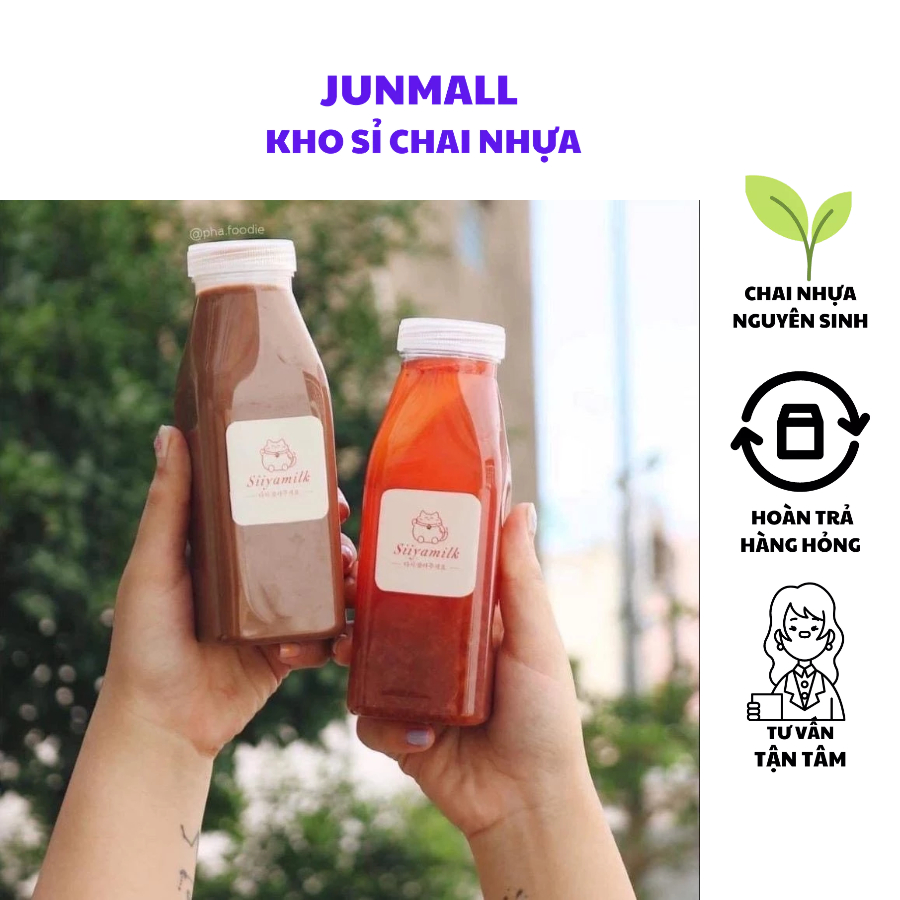 Combo 100 chai nhựa Vuông Vát cổ rộng 330ml chai nhựa đựng trà sữa