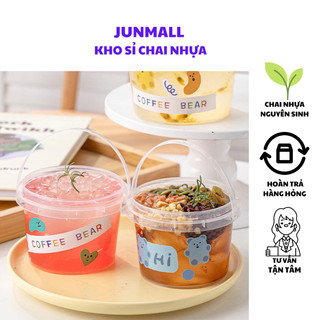  Sỉ 10 bộ xô nhựa đựng trà sữa 500ml 700ml 1000ml kèm nắp và quai xách tiện lợi 