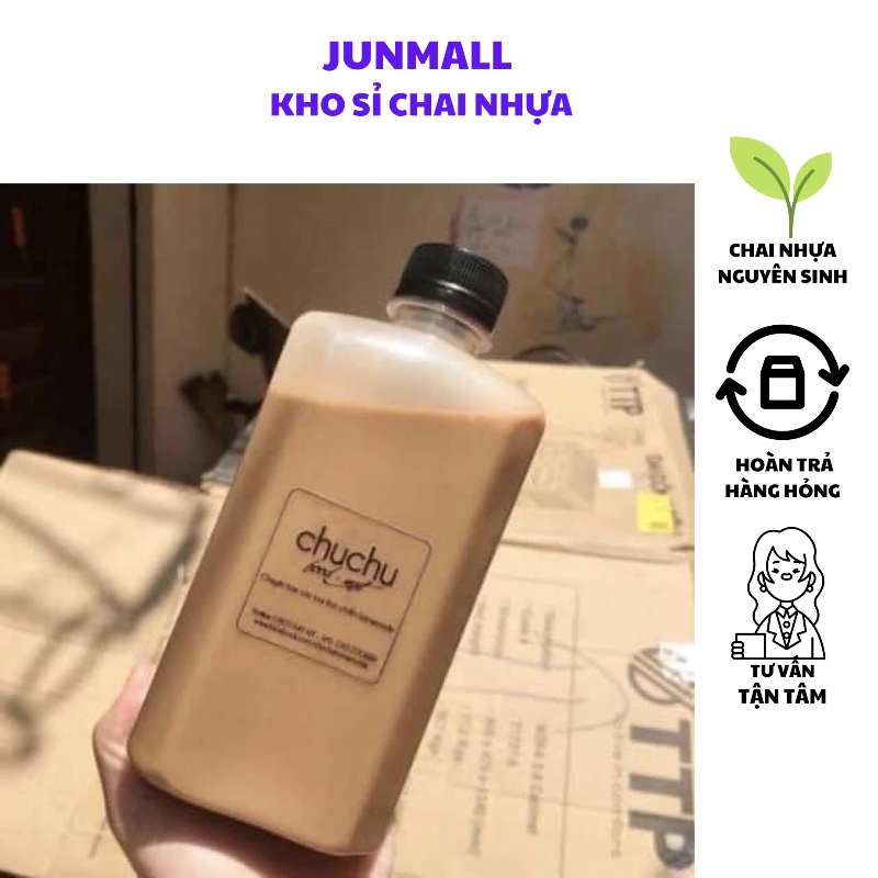 Combo 50 Chai nhựa vuông dẹt 500ml chai nhựa 500ml kèm nắp fi28