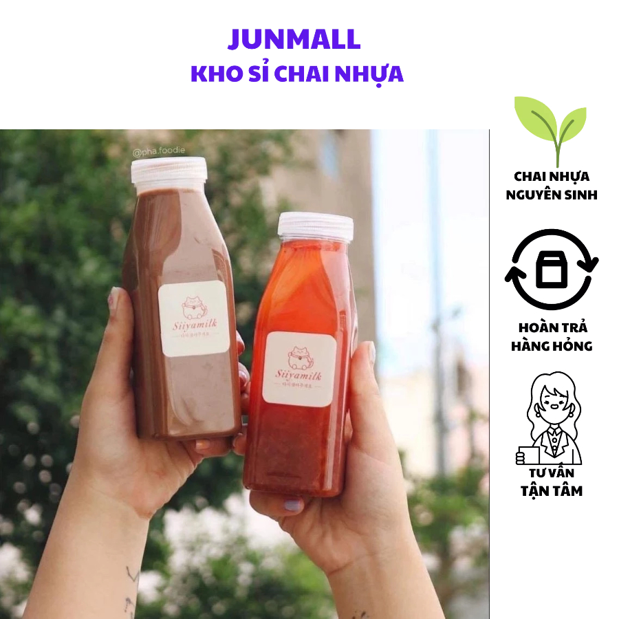 Combo 100 chai nhựa vuông vát cổ rộng 330ml fi38 kèm nắp