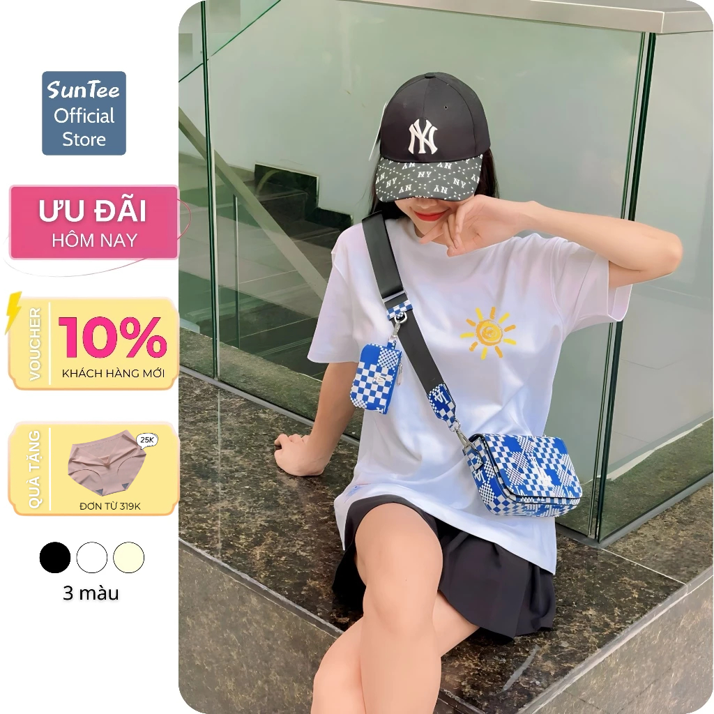 Áo thun nữ form rộng SUNTEE STFR009 phong cách basic in hình 09 vải cotton 250GSM cao cấp | BigBuy360 - bigbuy360.vn