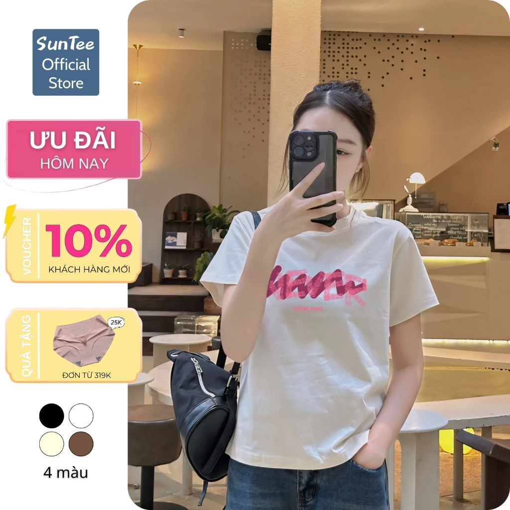 Áo thun nữ form vừa SUNTEE STFV502 phong cách basic in hình vải cotton 250GSM cao cấp thoáng mát | BigBuy360 - bigbuy360.vn