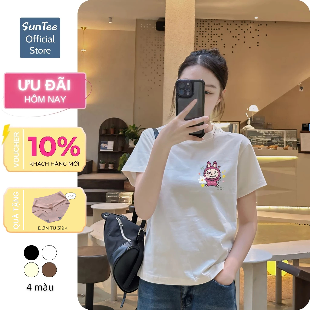 Áo thun nữ form vừa SUNTEE STFV139 phong cách basic in hình Labubu 039 vải cotton 250GSM thoáng mát | BigBuy360 - bigbuy360.vn