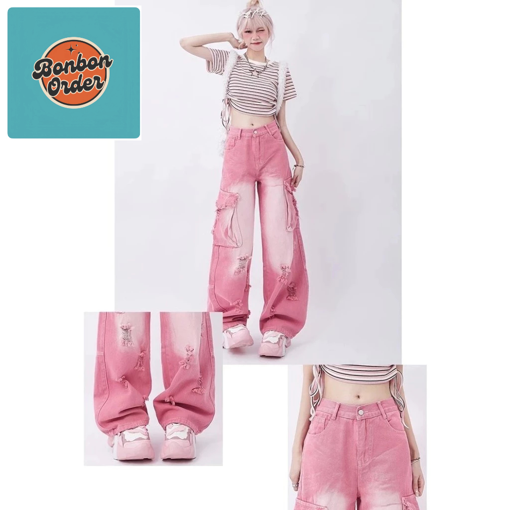 QUẦN JEAN ULZZANG HỒNG TÚI HỘP NHÍ NHẢNH