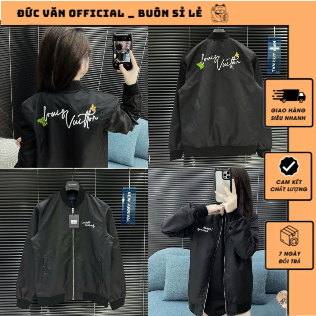 Áo Khoác Gió Bomber Lờ Vê Hai Lớp Mix Chữ Thêu Siêu Nét_Áo Bomber Nam Nữ Chất Vải Gió Tàu Bản Hoàn Thiện