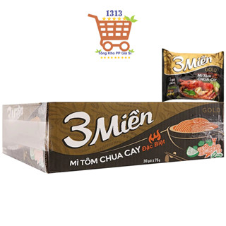 [HCM] Thùng Mì Tôm Chua Cay 3 Miền Gold Thùng 30 Gói x 75g/gói( Tặng 2 Gói mì xào )