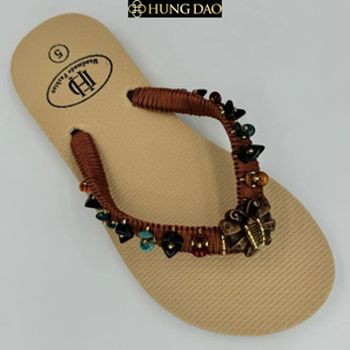 Dép xỏ ngón nữ Hùng Đào đính hạt gỗ hình bướm đế chống trượt nhiều màu đủ size