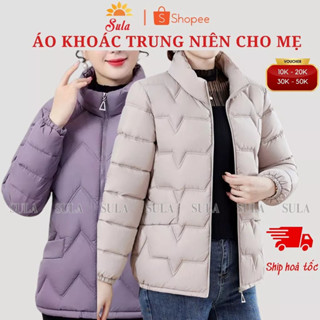 Áo khoác trung niên nữ, áo phao sóng mẹ giữ ấm với chất liệu trần bông cực ấm