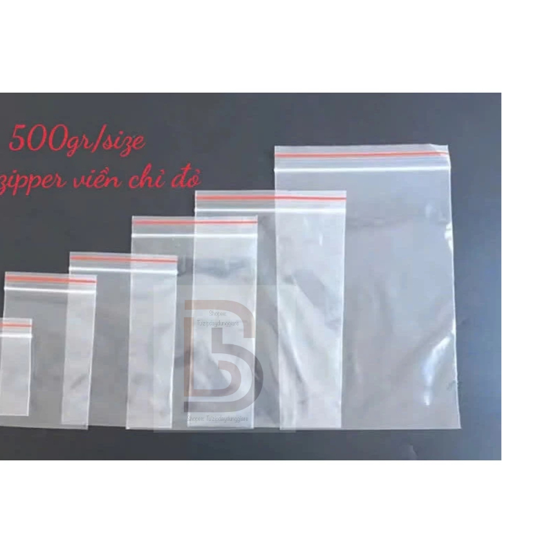 [500gr/size] túi zip viền chỉ đỏ(nhiều size)