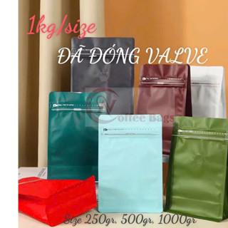 {1kg/size} - Túi 8 cạnh đựng cafe ĐÃ ĐÓNG VALVE - [Màu Trắng sữa - màu đen, Đỏ, giấy kraft, Bạc, Đồng...]