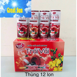 combo 12 lon/thùng nước trái vải có ga, nước giải khát, nước ngọt có ga, nước uống trái cây có ga