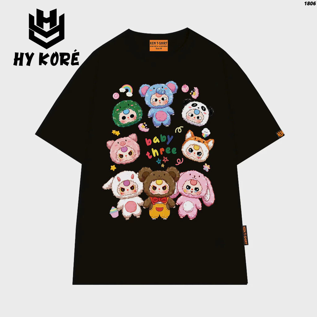 Áo thun HY KOREA Baby Three Bánh Kem 1806 tay lỡ cotton 75 form rộng nam nữ unisex