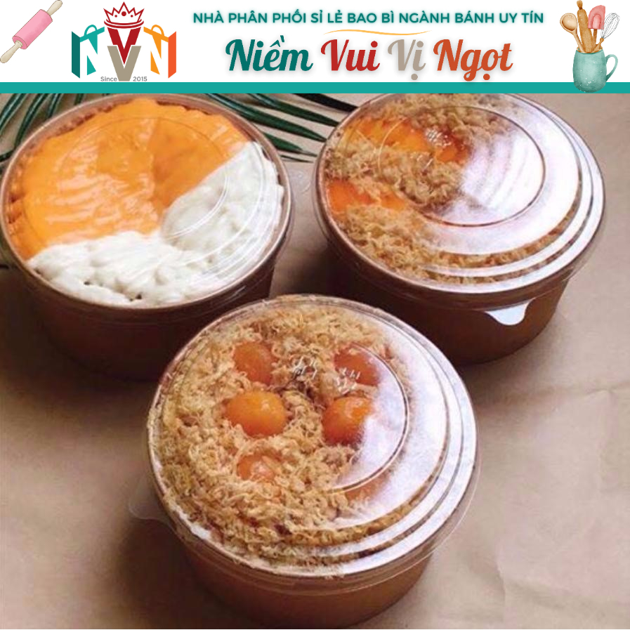 50 Tô Giấy Kraft Tròn, Tô Salad, Hộp Giấy Kraft Đựng Bánh & Thức Ăn Nhanh