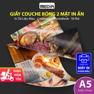 Giấy In Phun Màu Media A5 Couche Bóng 2 Mặt In 50 Tờ, Giấy In Màu Nhiều Định Lượng GSM Giấy In Ảnh